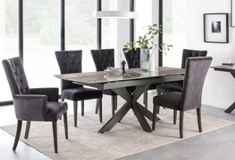 Valerius Dining Table Extending 170-220 With 6 Pembroke Charcoal Velvet Chairs