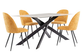 Camden Kass Gold/Black Leg 1.6M Dining Table With 4 Ramona Yellow Chair