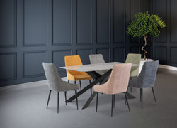Camden - Rebecca Grey/Black Leg 1.6M Dining Table + 6 Charles Mixed Chairs