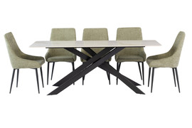 Camden Kass Gold/Black Leg 2M Dining Table + 6 Charles Olive Dining Chair