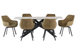 Camden Kass Gold/Black Leg 2M Dining Table + 6 Violina Green Velvet Dining Chair