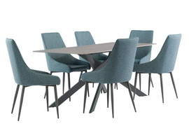 Camden Matt Grey/Grey Leg 1.6M Dining Table + 6 Rimini Teal/Grey Dining Chair