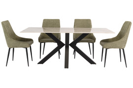 Cortina Kass Gold 1.8M Dining Table + 6 Charles Olive Dining Chair