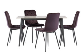 Ivor Rebecca Grey 1.3M Dining Table + 4 Belia Aubergine Dining Chair