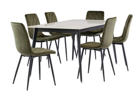 Ivor Kass Gold 1.6M Dining Table + 6 Belia Juniper Green Dining Chair
