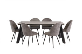 Ruxy Rebecca Grey 1.8M Dining Table + 6 Ramona Graphite Dining Chair