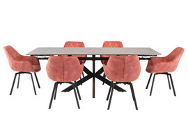 Sultan Rebecca Grey 1.7M (+0.5M) Extending Dining Table + 6 Violina Pink Dining Chair