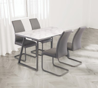 Aldren Grey Marble/Grey Leg 1.4M Dining Table + 4 Hudson Grey Dining Chair