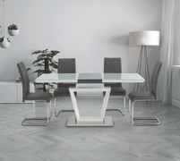 Arlston Grey 1.4M (+0.4M) Extending Dining Table + 6 Monaco Grey PU Dining Chair