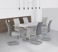 Carlingford Light Grey 1.4M (+0.4M) Extended Dining Table + 6 Jasper Grey/Light Grey Dining Chair
