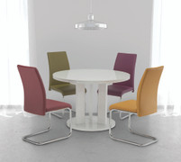 Elly White 1.07M Round Dining Table + 4 Monaco PU Mixed Dining Chair