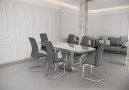 Venezia Grey 1.6M (+0.4M) Extending Dining Table + 6 Soho Grey PU Cantilever Dining Chair