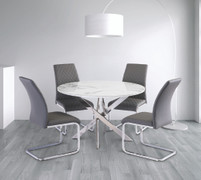 Waverton White Marble/Chrome Leg 1.07M Round Dining Table + 4 Tokyo Grey Cantilever Dining Chair