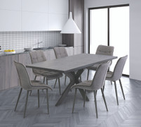 Pisa Dark Rhine 1.6M (+0.4M) Extending Dining Table (X-Frame) + 6 Picasso Grey Dining Chair