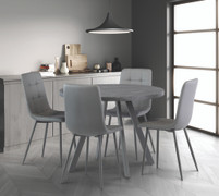 Pisa Dark Rhine 1.07M Round Dining Table + 4 Virgo Grey/Grey Legs PU Dining Chair