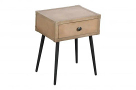 Franco Beige Leather Bedside Table