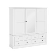 Bordeaux White Triple Wardrobe with 6 Drawers