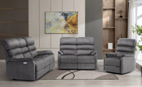 Savoy Grey Fabric 3+1+1 Seater Electric Recliner Sofa Set