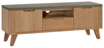 Rimini Large TV Unit - Oak and Concrete Painted Top