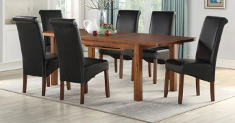 Andorra Dark Acacia 165cm-225cm Large Extending Dining Table and 6 Black Sophie Chairs