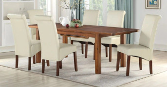 Andorra Dark Acacia 165cm-225cm Large Extending Dining Table and 6 Cream Sophie Chairs