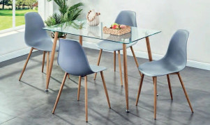 ﻿Milana Glass Dining Table and 4 Milana Grey Chair