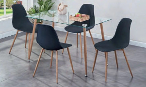 Milana Glass Dining Table and 4 Black Milana Chairs