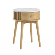 Soho Natural Oak Round Side Table With Marble Top