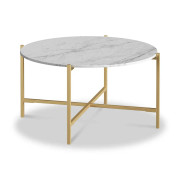 Marmora Round Coffee Table - Gold Base - White Marble