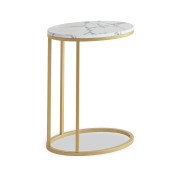 Marmora Oval C Side Table - Gold Base - White Marble