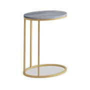 Marmora Oval C Side Table - Gold Base - Grey Marble