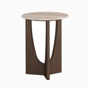 California Round Side Table With Travertine Top