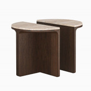 California Half Moon Nest of Table With Travertine Top