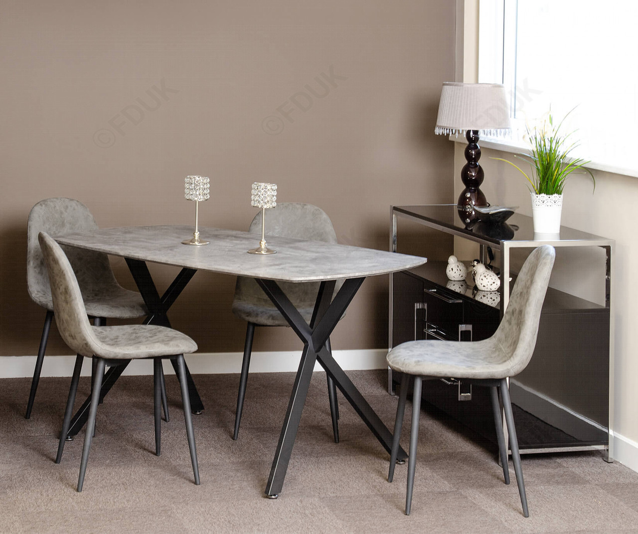 Athens Round Coffee Table Set Concrete Effect And Black / Round Coffee