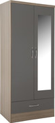 Nevada 2 Door 1 Drawer Mirrored Wardrobe-Grey