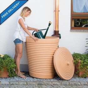 The Tuscan Terracotta Planter Effect water butt has a wide removable lid for easy watering can dunking!