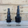 Threaded Stepped Garden Hose Connector in two thread sizes (1" or 1.25"). Each fits 0.5", 0.75" and 1" garden hose.