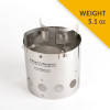 Littlbug Junior wood backpacking stove weight 5.1 ounces.
