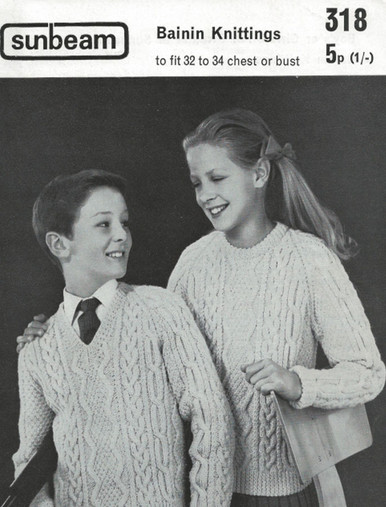 Vintage Childrens V-Neck and Roundneck Aran Sweater