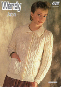 Vintage Ladies Aran Button Down Collar Cardigan