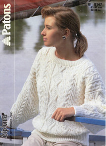 Vintage Ladies Crew Neck Aran Sweater