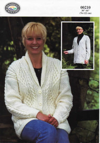 Vintage Ladies Aran Cardigan with Roll Collar or V-Neck 
