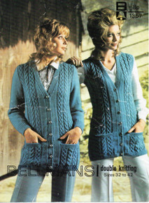 Vintage Ladies Cable Knit Cardigan and Waistcoat
