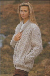 Vintage Ladies Aran Shawl Neck Cardigan 