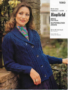 Vintage Ladies Shawl Neck Aran Cardigan