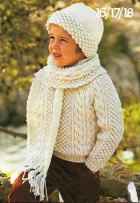 Vintage Children's Aran Sweater, Hat and Scarf