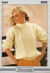 Vintage Ladies Chunky Crew Neck Aran Sweater 