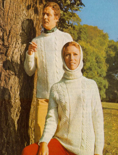 Unisex Vintage Aran Sweater with Hood