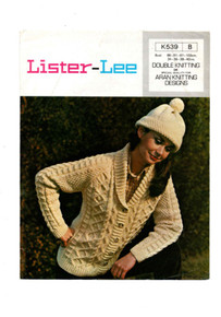 Vintage Ladies Aran Shawl Neck Cardigan and Hat 