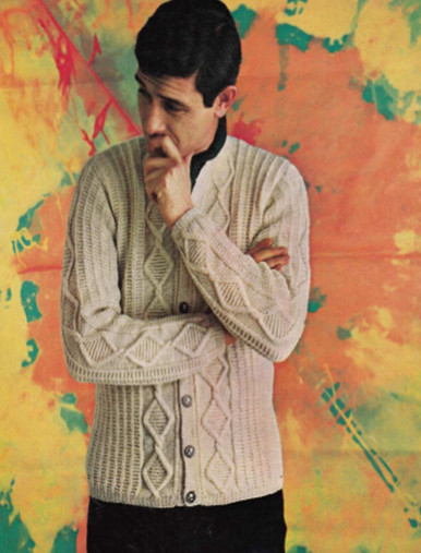 Mens Vintage Cable Knit Cardigan